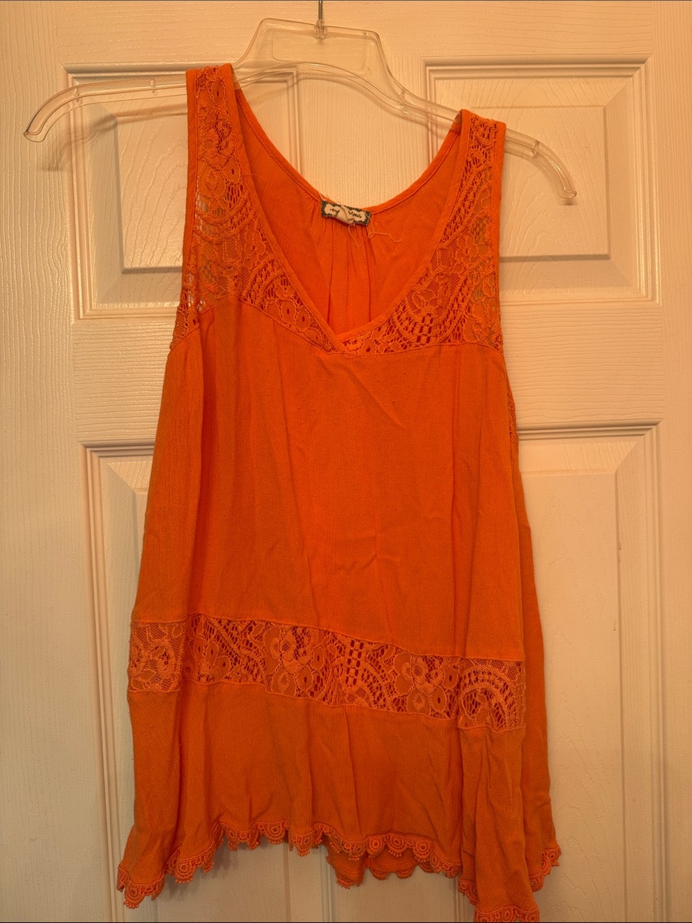 Orange Lace-Trim Sleeveless Tank Top - Women